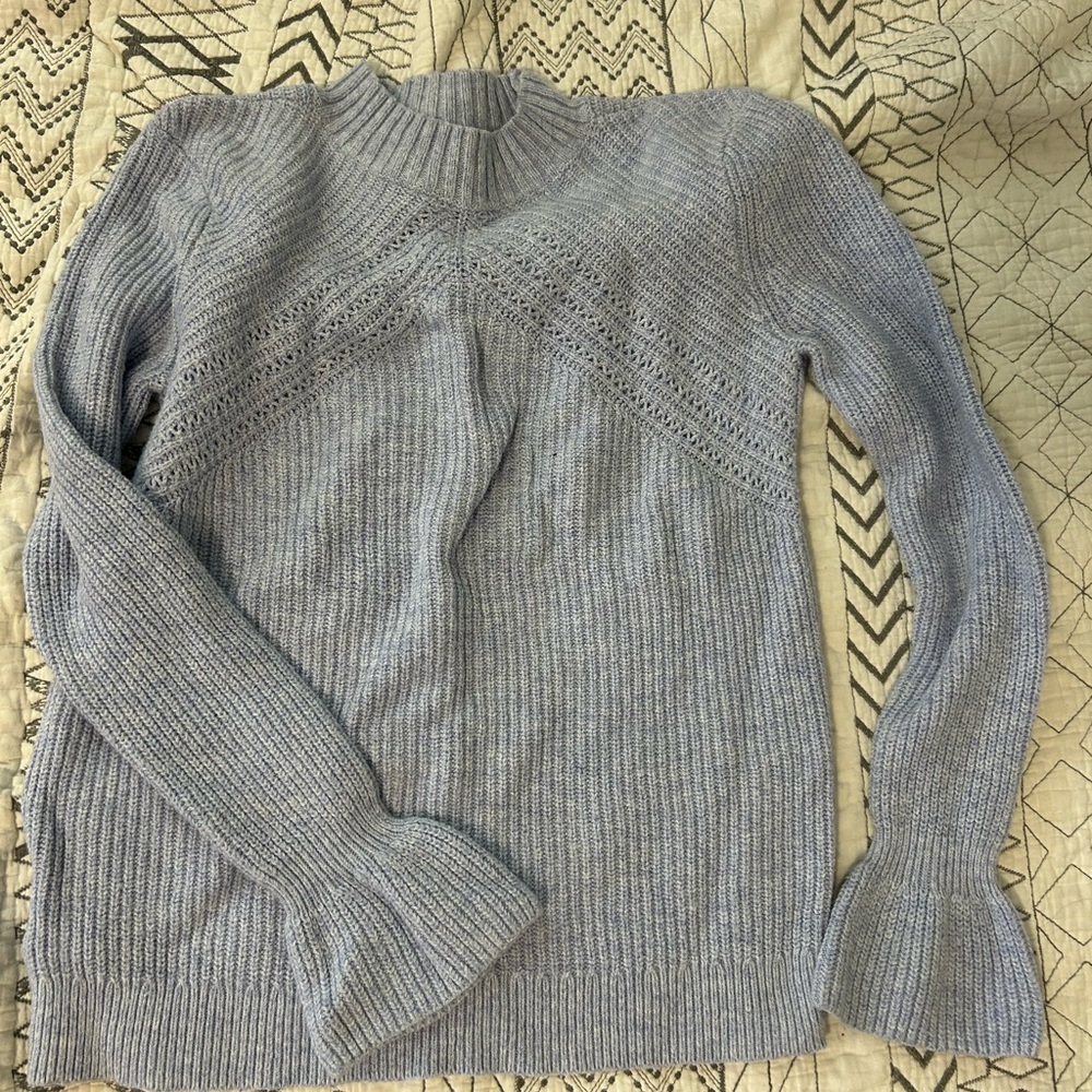 LOFT Blue Cowl Neck Sweater with Ribbed Knit